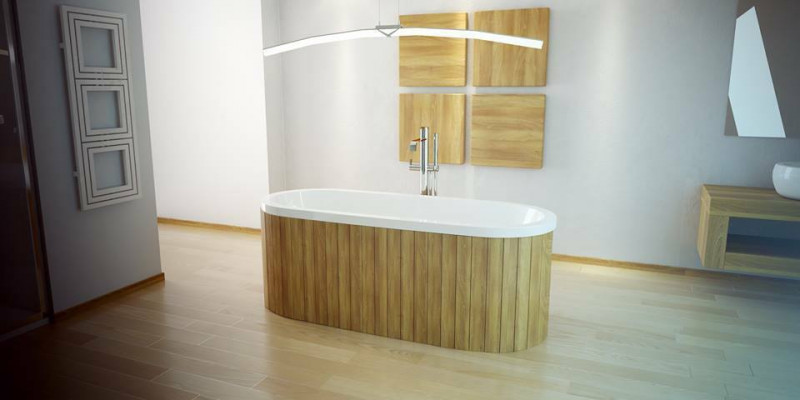 Oval acrylic bathtub exclusive, freestanding design, new bathroom.