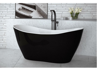 Black designer bathtub, freestanding luxury tub in black.