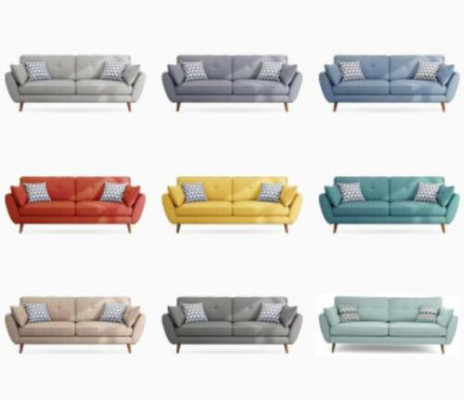 Upholstered Sofa 2-Seater Textile Seat Design Couch Sofas Fabric Gray 226 cm New