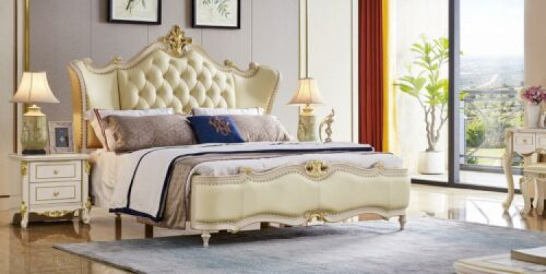 Chesterfield bed nightstand 3-piece set beds bedroom leather solid wood