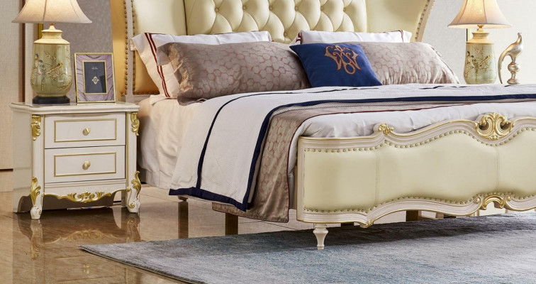 Chesterfield bed nightstand 3-piece set beds bedroom leather solid wood