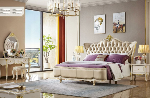 Bed Furniture Nightstand 3-piece Bedroom Set Chesterfield Solid Wood
