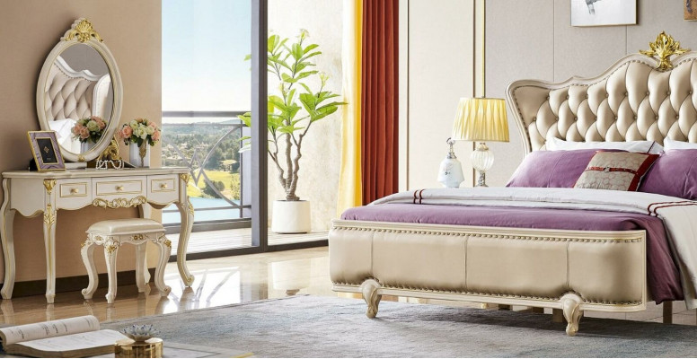 Bed Furniture Nightstand 3-piece Bedroom Set Chesterfield Solid Wood