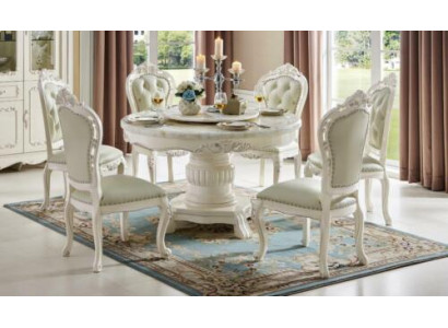 Classic Off-White Chesterfield Chair Set Designer Leather Chairs x6 Set