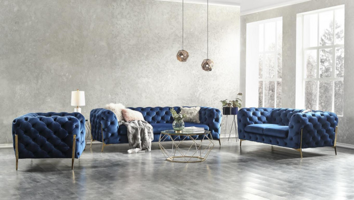 Chesterfield Seat Fabric Upholstery 2-Seater Living Room Couch Sofa Upholstery Set