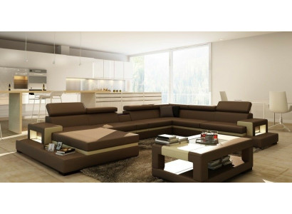 Leather sofa, corner sofa, U-shaped couch, living landscape, designer corner seat LEONARDO-B