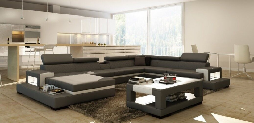 Leather sofa, corner sofa, U-shaped couch, living landscape, designer corner seat LEONARDO-B
