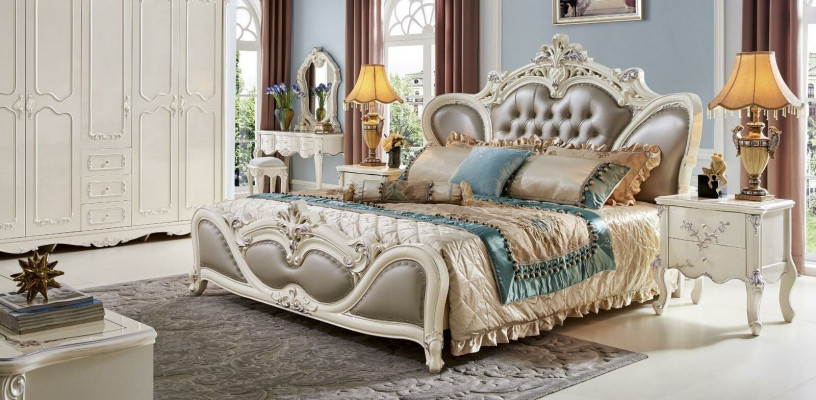 Chesterfield Furniture Nightstand 3-piece Bedroom Set Bed Baroque Solid Wood