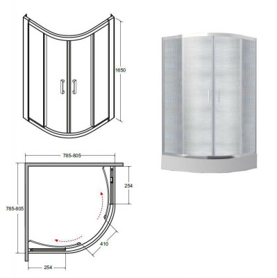 Shower enclosure quarter-circle corner shower glass round shower