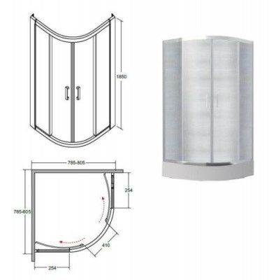 Exclusive shower enclosure quarter-circle corner shower glass partition