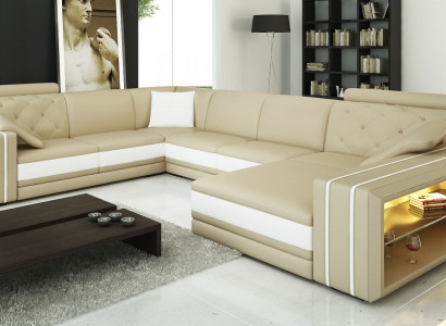 Modern corner sofa couch upholstery corner living landscape XXL design leather sofa Wittlich