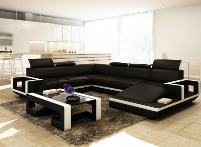 Living landscape couch upholstery corner set designer leather sofa big sofa new 5102
