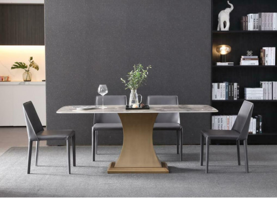 Luxury dining table stainless steel tables furniture column table marble style dining tables metal