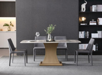 Luxury dining table stainless steel tables furniture column table marble style dining tables metal