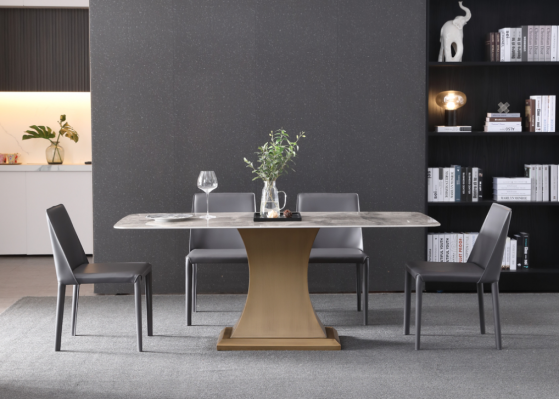 Luxury dining table metal stainless steel tables furniture column table marble style dining tables