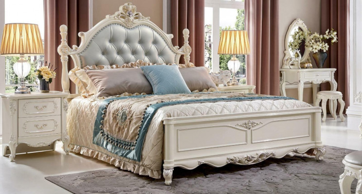 Classic designer Chesterfield bed in white Rococo-Baroque style