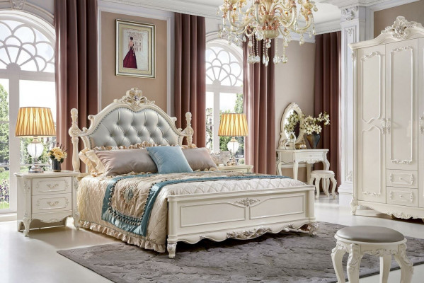 Classic designer Chesterfield bed in white Rococo-Baroque style