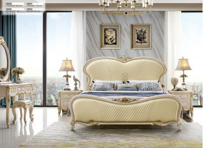 Classic bedroom 3-piece set bed 2x nightstand luxury solid wood