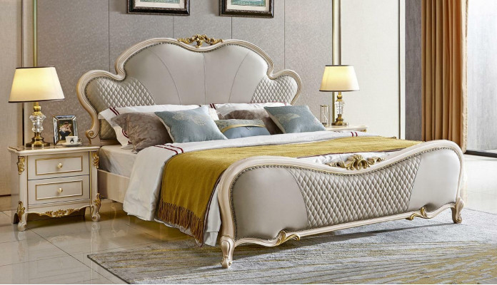 Classic furniture luxury bed 3-piece set with 2 bedside tables solid wood