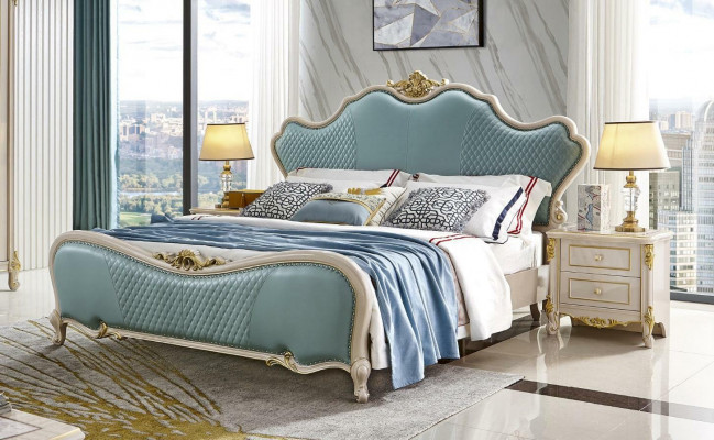 Luxury Classical Bedroom Set 3-piece Bed with 2 Nightstands Solid Wood