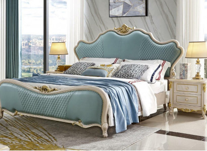 Luxury Classical Bedroom Set 3-piece Bed with 2 Nightstands Solid Wood