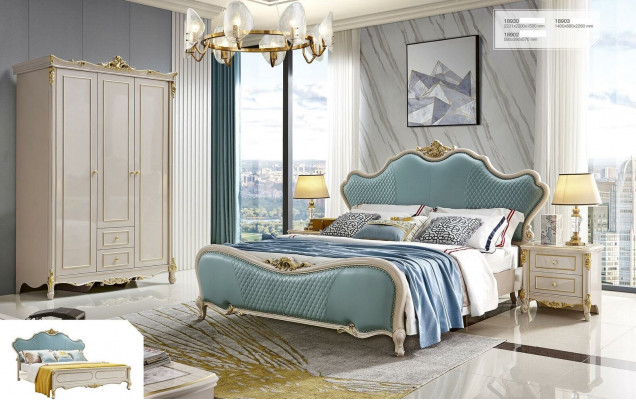 Luxury Classical Bedroom Set 3-piece Bed with 2 Nightstands Solid Wood