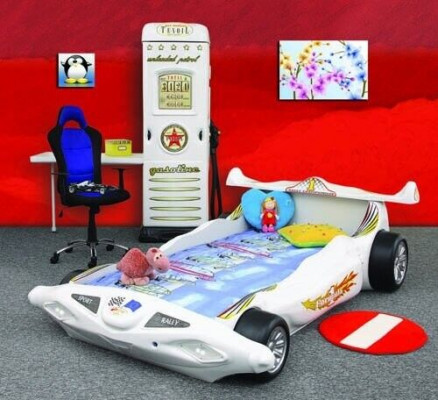 Bed with mattress, children's bed, car bed, children's room, color selection, racing car