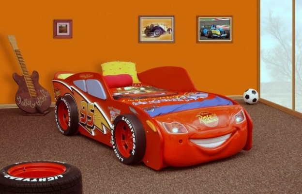 Bed with mattress youth bed car vehicle sports car lighting MCQUEEN