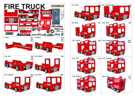 Fire truck bunk bed loft bed bunk bed kids bed