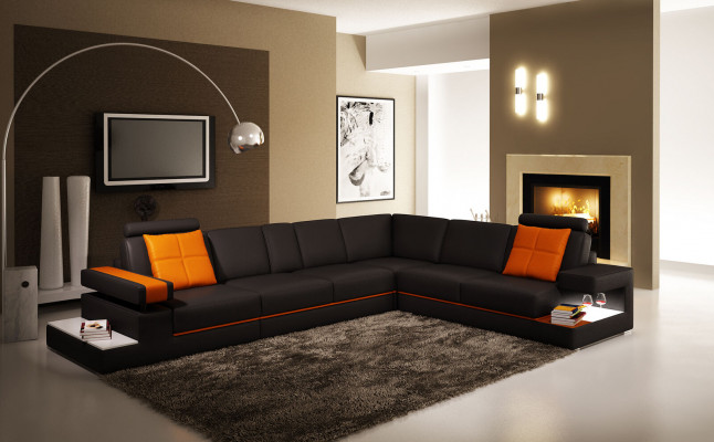 Modern living room corner sofa couch leather sofa with lighting sofa
