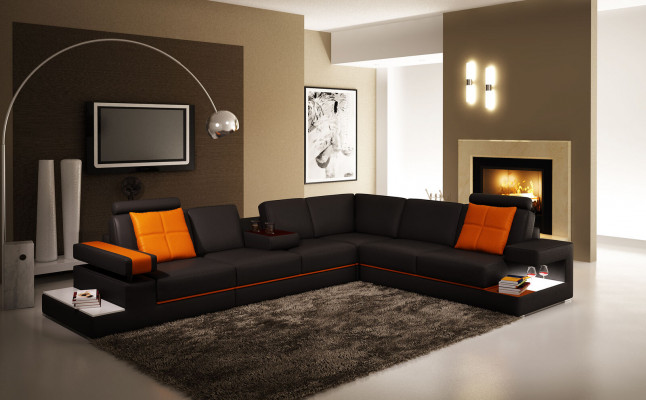 Modern living room corner sofa couch leather sofa with lighting sofa