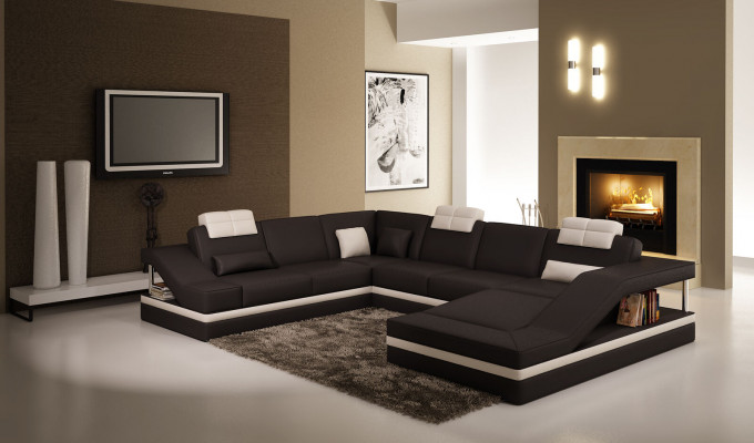 Modern living room corner sofa landscape big XXL leather sofa