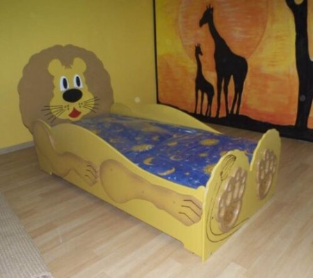 Children's bed youth bed bed beds incl. mattress wooden bed 90x200cm animal lion new