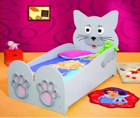Children's bed youth bed bed beds + mattress wooden bed 90x200cm animal cat new