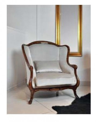 Armchair Wing Chair Seater Grey Seat Velvet Luxury Living Room Classic Wood New