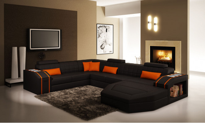 Living room landscape corner sofa leather couch upholstery set