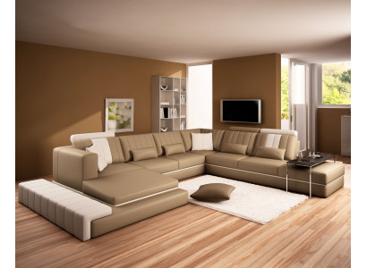 XXL Design Upholstery Set Leather Sofa Couch U-Shape Modern Sofa