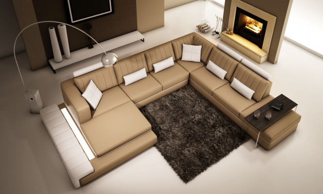 XXL Design Upholstery Set Leather Sofa Couch U-Shape Modern Sofa