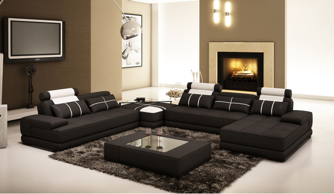 Designer upholstered leather sofa couch U-shape modern sofa living landscape