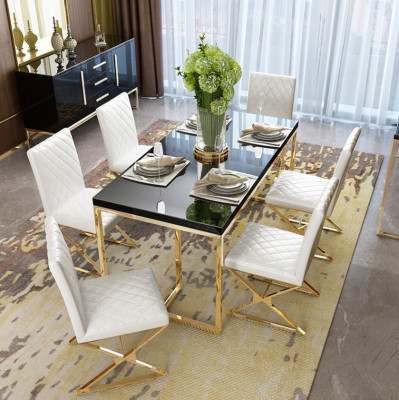 Luxury dining table, dining room furniture, furnishings, table, gold metal dining tables