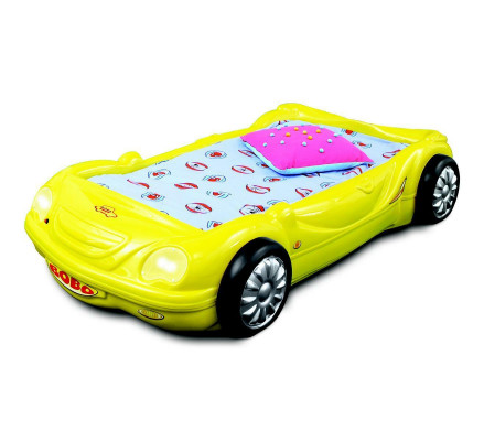 Children's room bed children's bed car racing bed in yellow with light mattress slatted frame
