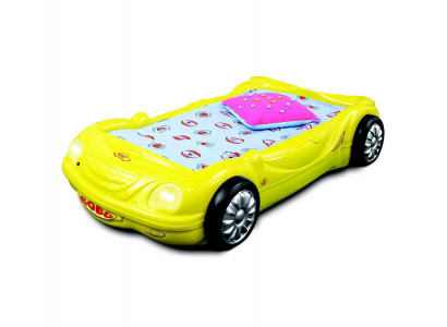 Children's room bed children's bed car racing bed in yellow with light mattress slatted frame