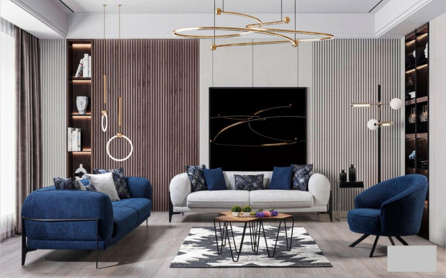 Luxury Three-Seater Sofa 3-Seater Sofas Seating Design Modern Furniture Couches Blue New