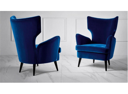 Armchair Wingback Chair 1-Seater Seat Fabric Luxury Living Room Modern Blue