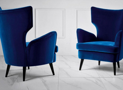 Armchair Wingback Chair 1-Seater Seat Fabric Luxury Living Room Modern Blue