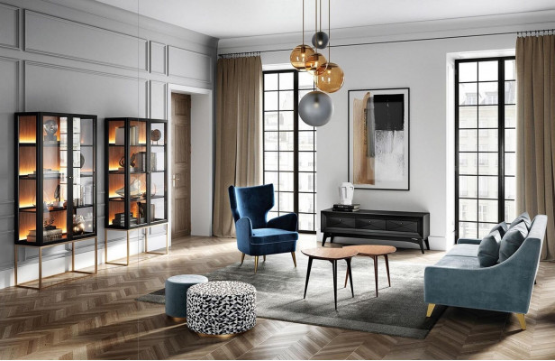 Armchair Wingback Chair 1-Seater Seat Fabric Luxury Living Room Modern Blue