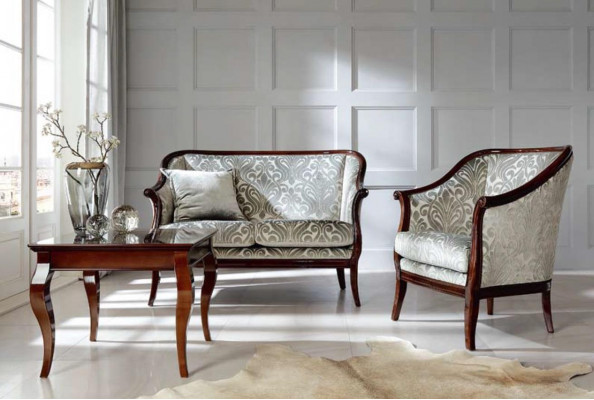 Two-seater luxury sofa, 2-seater, gray fabric, living room, classic polyester, brown
