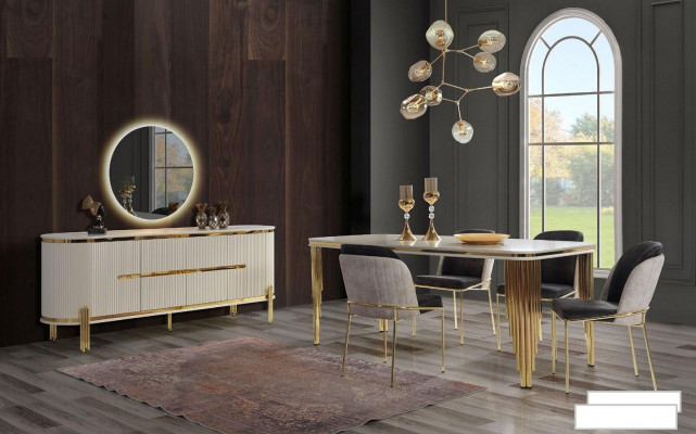Metal furniture dining set table chair set sideboard dining suite 6-piece chairs.