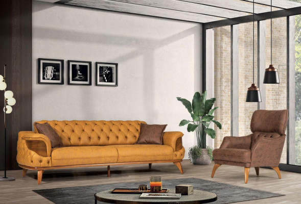 Three-seater sofa leather couches sofas luxury couch Chesterfield Western USA yellow