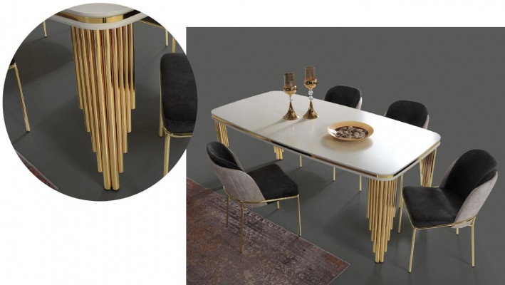 Dining set luxury dining table 4x chairs dining group table stainless steel complete set 5 pieces.